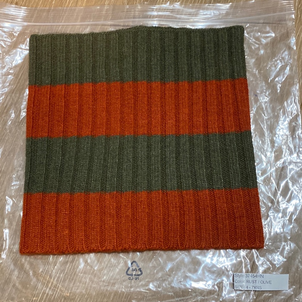 Portolano kids wool cashmere snood scarf rust olive 4-7 years NEW